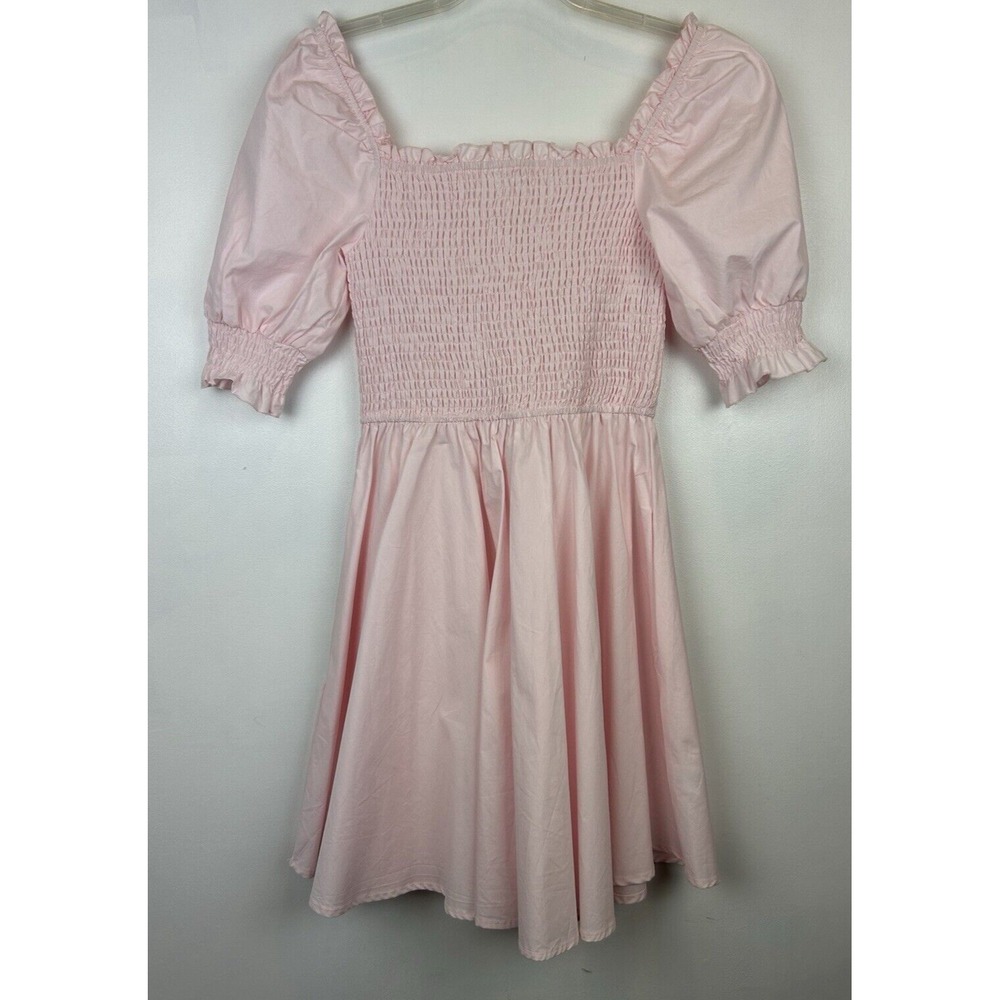 Mi Ami Dress Womens M Pink Smocked Mini Cottagecore Coquette Feminine Milkmaid